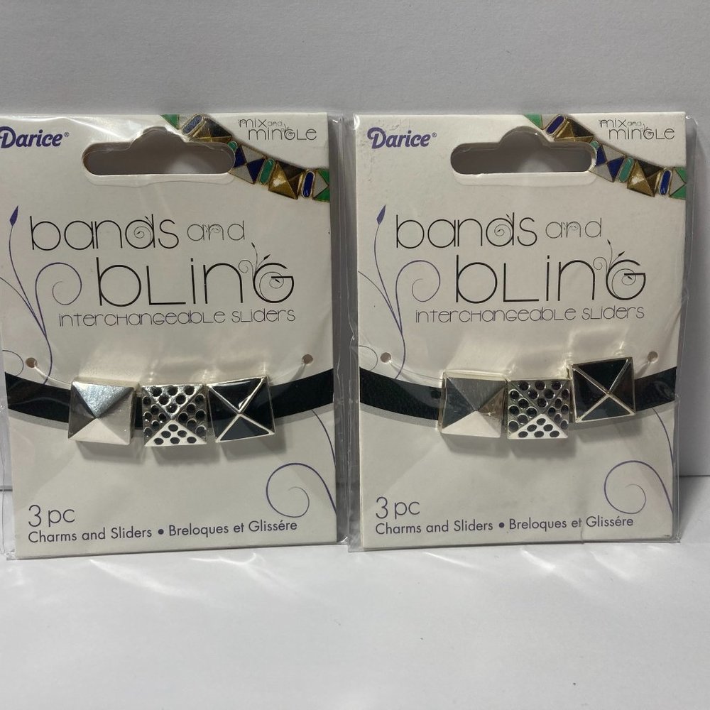 2 Jewelry Making Slider Beads Charms Black Pyramid